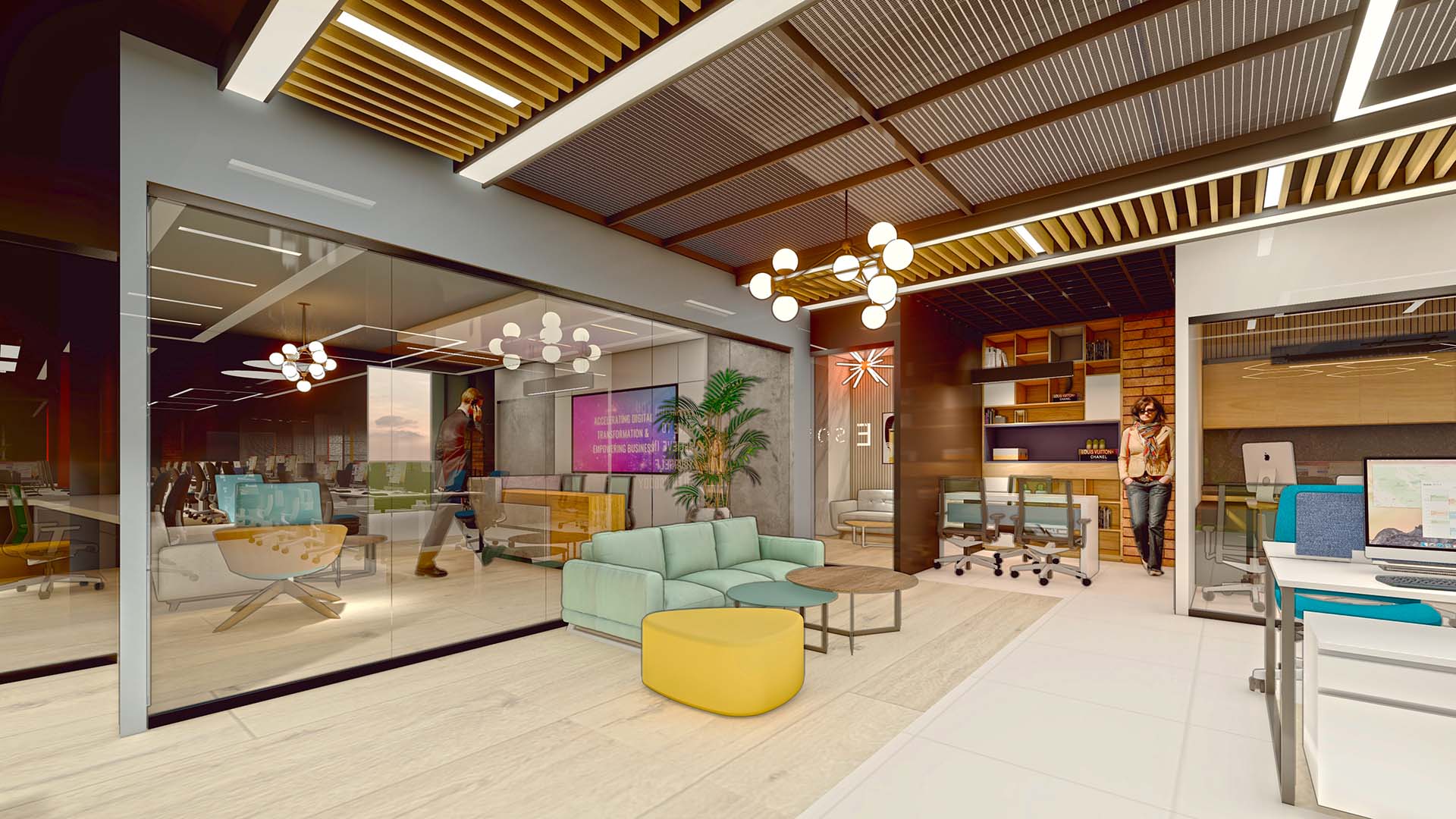 Contemporary office with smart glass display